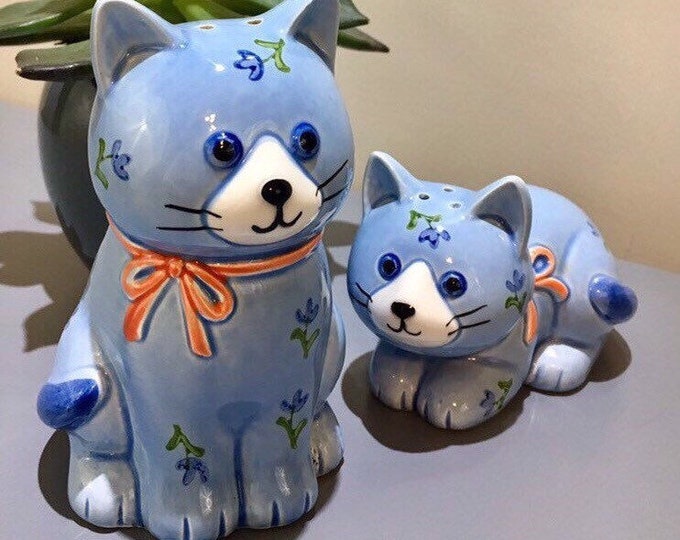 Blue Kitty Salt Pepper Shakers // Otagiri Japan Salt Pepper Etsy