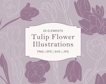 Tulpen Blumen Clip Art - EPS Hand gezeichnete botanische Linie Kunst - SVG Kreis Illustration - sofortiger Download digitale Clipart - PNG Natur Clipart