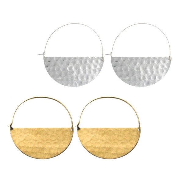 Half Moon Earrings | Fair trade | Artisan made | Silver hoop | Hoop earring | Hammered hoops | Gold hoop | Golden hoops | Half Circle