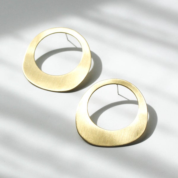 Organic Forms Earrings | Fair trade | Artisan made | Gold circle earrings | Statement earrings | Brass circle earrings l Big round earrings