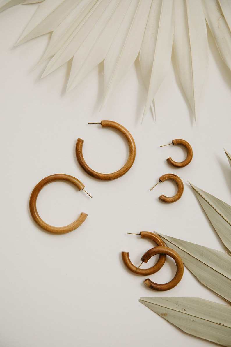 Wood Essential Hoops Three Sizes Hoop Earrings Large Hoops Wood Hoop Earrings Small Hoops Round Earrings Circle Earrings image 10