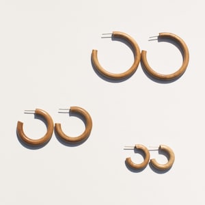 Wood Essential Hoops Three Sizes Hoop Earrings Large Hoops Wood Hoop Earrings Small Hoops Round Earrings Circle Earrings image 1