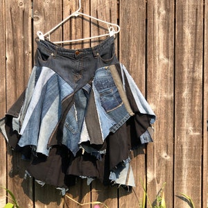 upcycled denim flare skirt