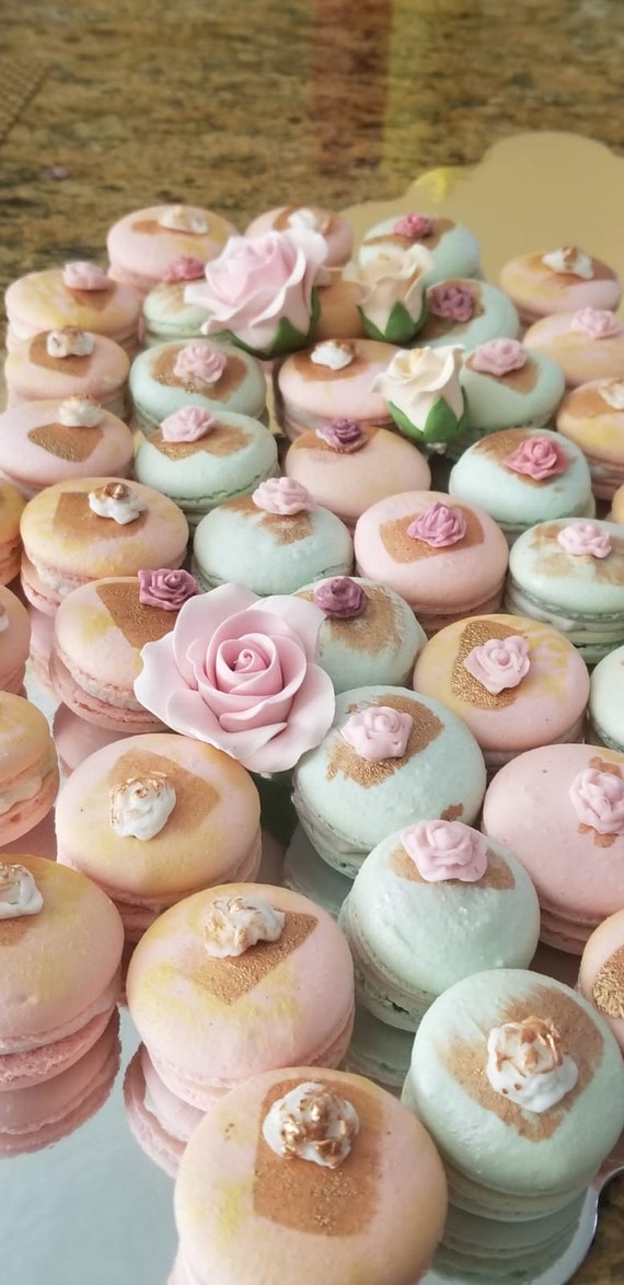 12 Hand Painted Macarons With Edible Flowers Etsy