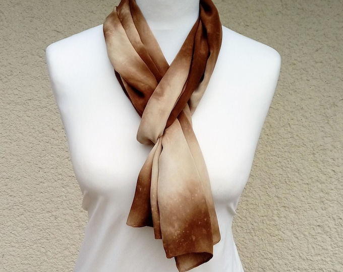 Brown Scarf For Woman, Gift For Wife, Crepe De Chine Silk Unique Scarf