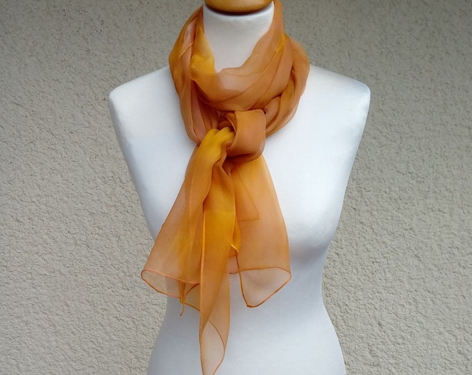 Anniversary Gift, Yellow Beige Chiffon Silk Scarf For Woman