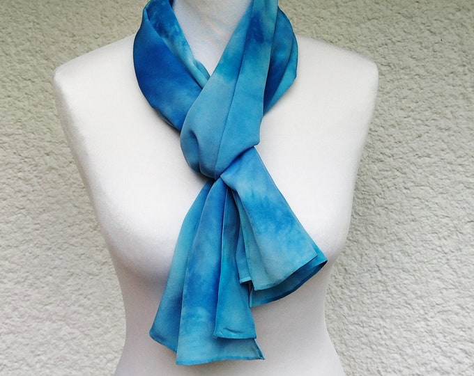 Unique Silk Scarf, Blue Long Scarf For Women