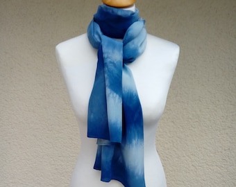 Blue Long Scarf, Unique Silk Scarf For Woman