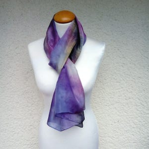 Purple Scarf, Unique Silk Scarf, Long Scarf, Aquarel Handpainted Silk, Gift For Woman