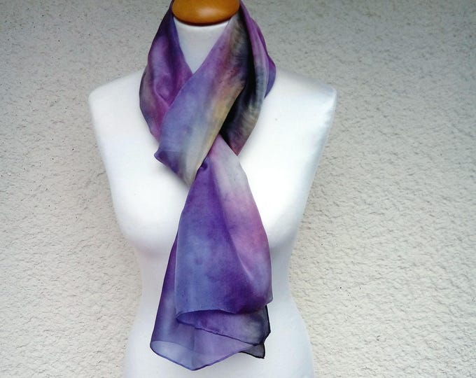 Purple Scarf, Unique Silk Scarf, Long Scarf, Aquarel Handpainted Silk, Gift For Woman