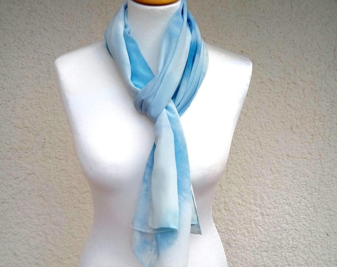 Blue Fashion Silk Scarf, Unique Gift For Her, Handmade Scarf For Women
