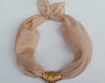 Women Scarf, Gift idea for her birthday, Soft Beige color Scarf With Pendant