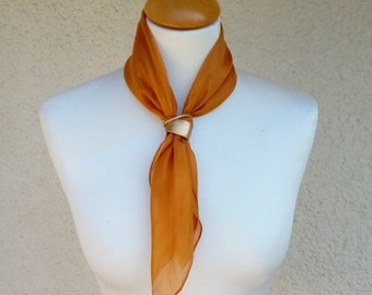 Women Scarf, Gift idea for her birthday, Orange color Scarf With Pendant