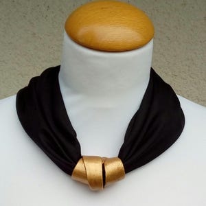 Elegant Black Silk Scarf with Stylish Pendant - Perfect Gift for Her
