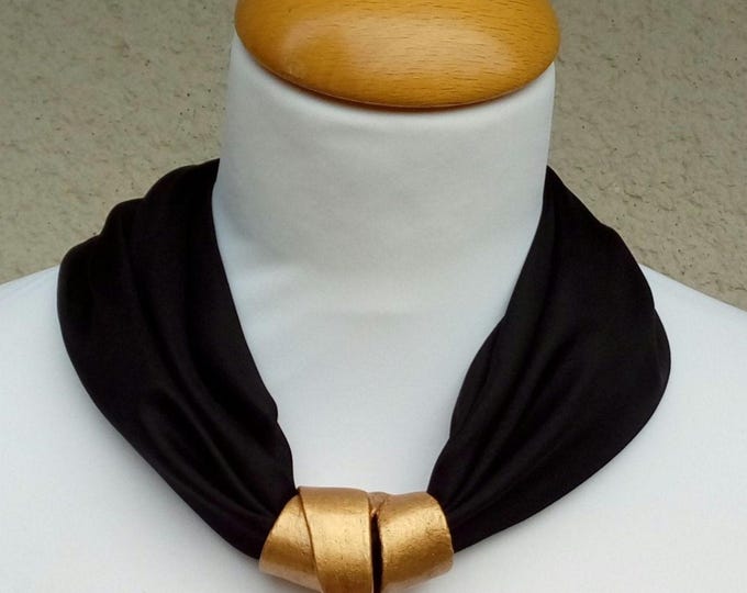 Elegant Black Silk Scarf with Stylish Pendant - Perfect Gift for Her