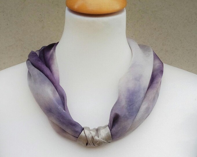 pendant scarf for gift soft purple with white scarf hand-painted silk scarf for mother's birthday gift handmade silk scarf gift for her
