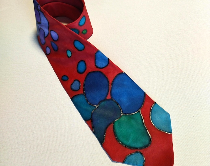 Unique Men's Red Tie with a Splash of Fun Rainbow - Great Gift for Him