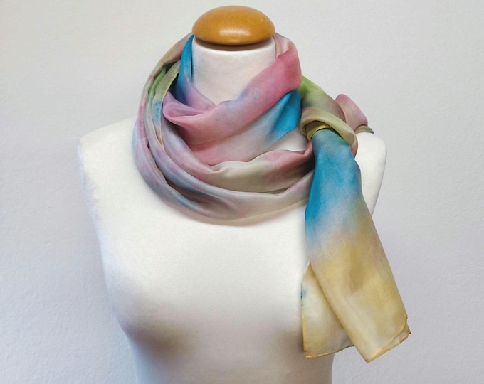 Rainbow Silk Scarf, Unique Long Scarf For Her,