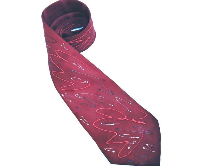 Burgundy Silk Tie, Unique Red Tie For Him,