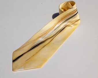 Satin Silk Tie For a Groom, Beautiful Elegant Unique Tie for a Boyfriend, Good Idea for Gift,  Abstract  Yellow  Color Necktie, Man Tie