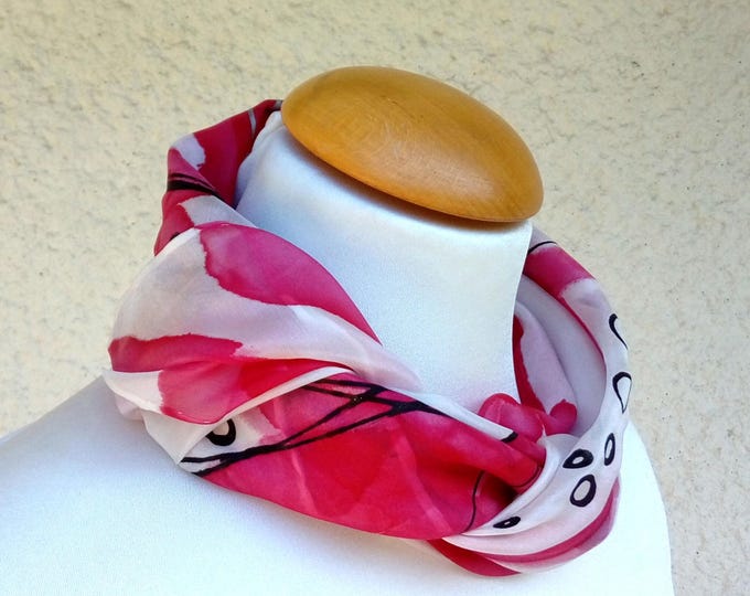 Red White and Black Colors Scarf, Unique Silk Scarf for Woman Gift