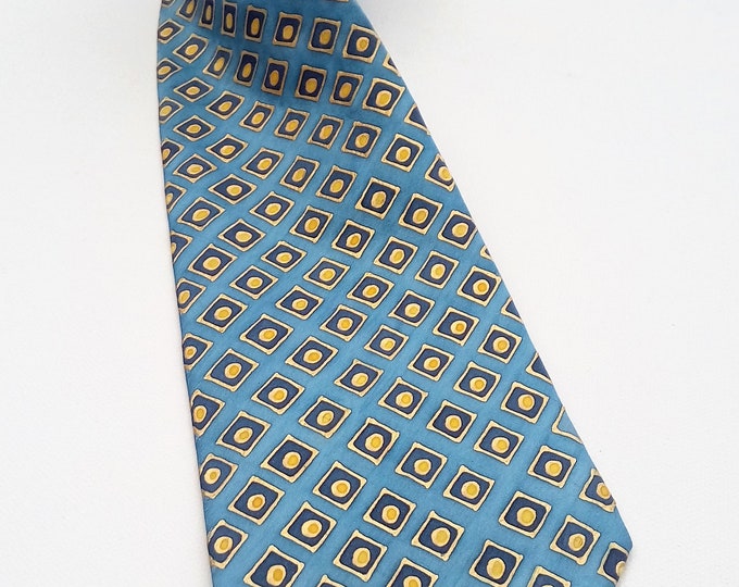Silk Tie, Elegant Blue and Yellow Tie For Wedding, Tie for Anniversary, Handmade Unique Tie For a Husband, Anniversary Gift