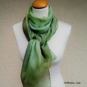 WOMEN SCARF, Green Silk Scarf, Silk Scarf, Hand Painted Scarf, Elegant Scarf, Long Scarf, Holiday Gift, Gift For Her, Gift For Wife, Chic