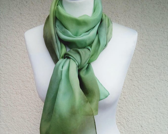 WOMEN SCARF, Green Silk Scarf, Silk Scarf, Hand Painted Scarf, Elegant Scarf, Long Scarf, Holiday Gift, Gift For Her, Gift For Wife, Chic