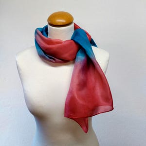 Unique Long Scarf, Red and Blue Scarf For Women. Handmade Scarf