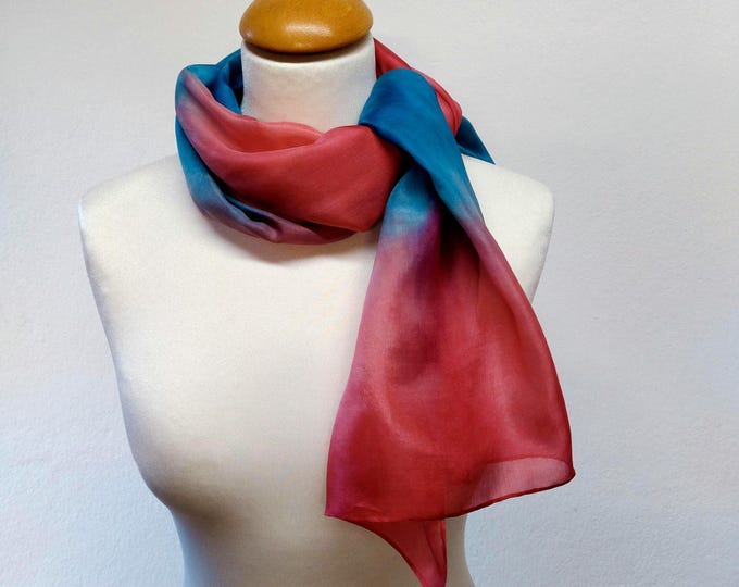 Unique Long Scarf, Red and Blue Scarf For Women. Handmade Scarf