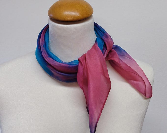 Red and Blue Silk Scarf, Unique Gift For Her