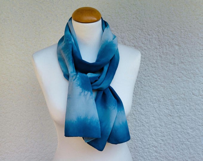 Blue Long Scarf, Unique Silk Scarf For Woman