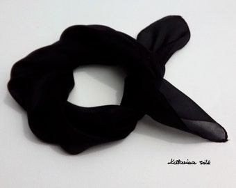 BLACK SCARF, Scarf Black, Scarf Silk, Hamdmade Scarf, Pure Silk Scarf , Handmade, Gift For Woman, Scarf For Woman, Black Silk Scarf