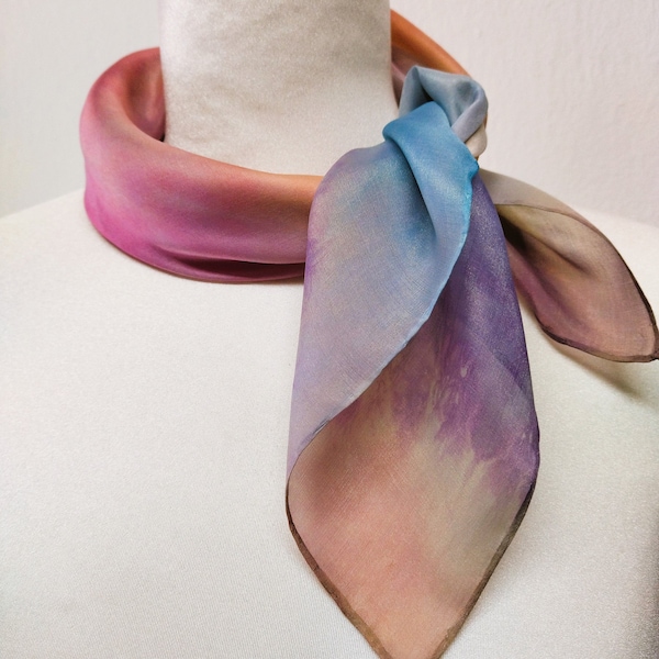 Rainbow Unique Silk Scarf, Handmade Gift For Her