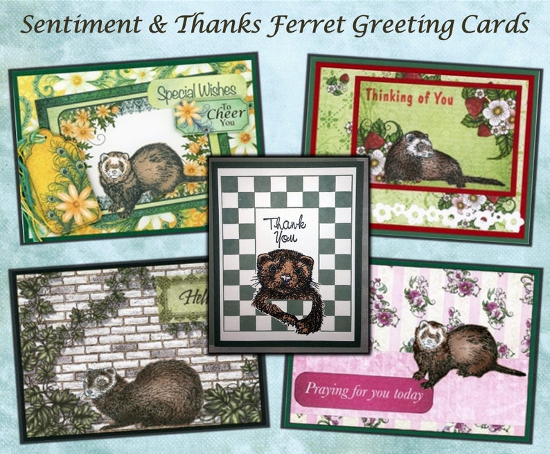 Handmade Ferret Greeting Cards Sentiment & Thank You image 1