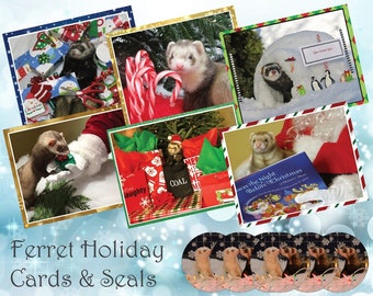 Ferret Holiday Cards + Seals Christmas, Xmas, Note Cards, Blank Inside