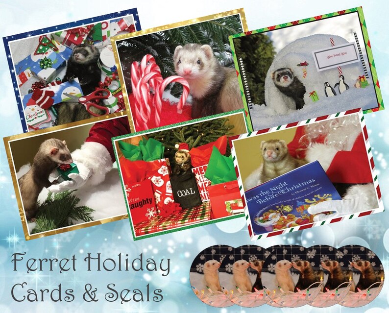 Ferret Holiday Cards Seals Christmas, Xmas, Note Cards, Blank Inside image 1