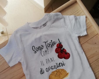 Hand painted baby T-SHIRT, painted women's/men's t-shirt, Apulian idioms, unisex t-shirt
