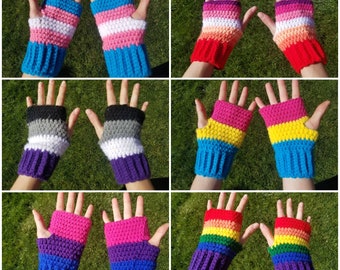 Guantes LGBT+ sin dedos / Agender / Aro / Ace / Bi / Butch / Gay / Genderluid / Lesbiana / No binario / Pan / Trans +