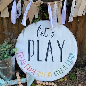 Let’s Play wall hanging, Play Room decor, Classroom decor, Homeschool decor