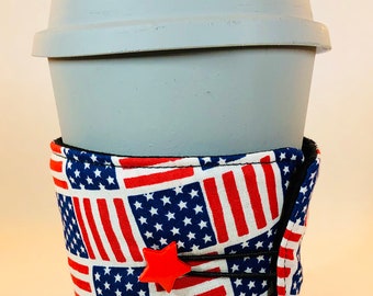 Cup Cozy Reusable US Flag Patriotic - Environmentally Friendly Cup Sleeve Expands Fits Most Coffee Tea Mug Hot Cold Cozies FREE SHIPPING