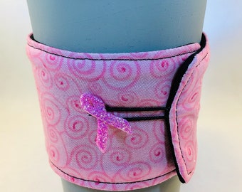 Cup Cozy Reusable Pink Ribbon Cancer- Environmentally Friendly Cup Sleeve Expands Fits Most Coffee Tea Mug Hot Cold Cozies FREE SHIPPING