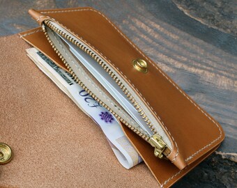 Trucker-style Snap Mid-wallet With Zipper Pouch, Biscuit Buttero