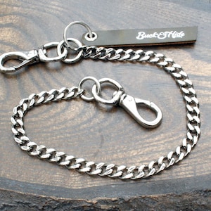 Cadena de alpaca. Cadena de latón macizo para billetera, llavero largo. Acabado en níquel plateado brillante. Cadena para billetera de bolsillo trasero de 16", hecha a mano en el Reino Unido