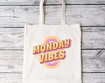 Monday Vibes Canvas Tote Bag gift for her for him LDS missionary gift Cute Reusable Tote Bag Retro Canvas for a Care Package Gift