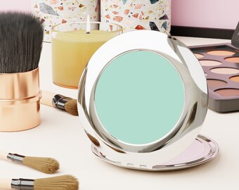 Compact Travel Mirror, Circle Mirror, Lipstick Mirror, Shiny Metal Mirror for Purse, Cute Hand Held for Pocket or Makeup Bag, Green Mirror