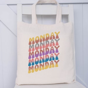 Monday Vibes Canvas Tote Bag I Love Mondays Tote Bag Gift for Her for Him Cute Reusable Tote Bag Retro Canvas for a Care Package Gift