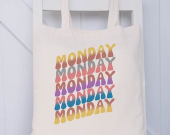 Monday Vibes Canvas Tote Bag I Love Mondays Tote Bag Gift for Her for Him Cute Reusable Tote Bag Retro Canvas for a Care Package Gift