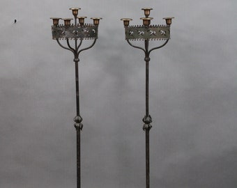 14603. Pair Of 1920&#39;s Wrought Iron And Brass Spanish Revival Candle Holders