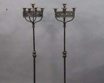 14603. Pair Of 1920's Wrought Iron And Brass Spanish Revival Candle Holders